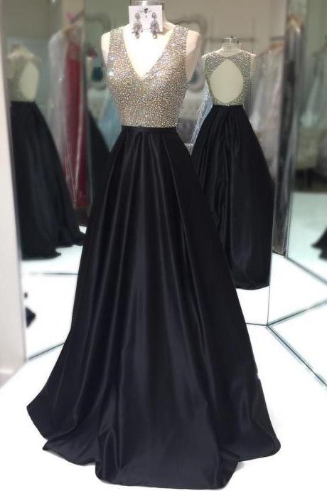 Sparkle Black Prom Dress With Open Back