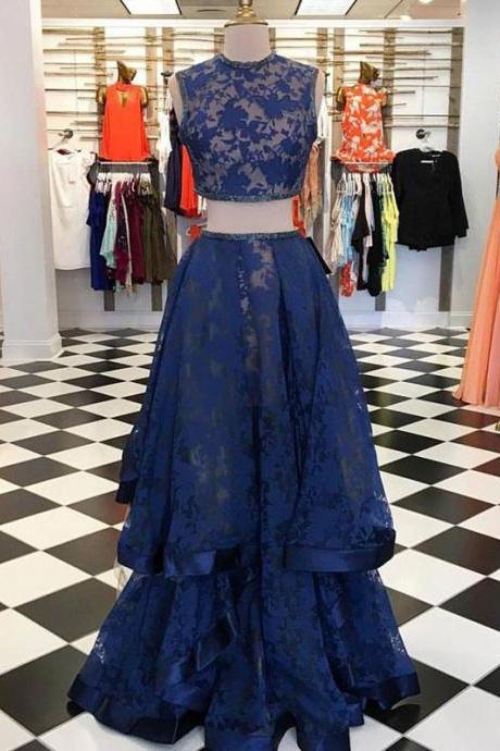 Tulle/navy 2 Pieces Prom Dress