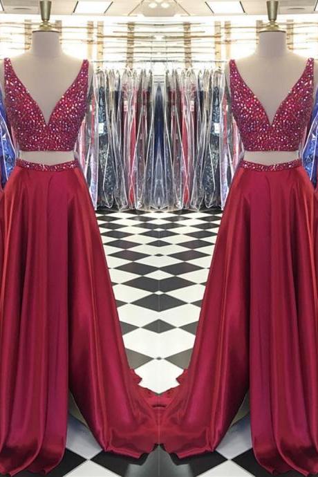Two Pieces Prom Dress With Crystaled Crop Top
