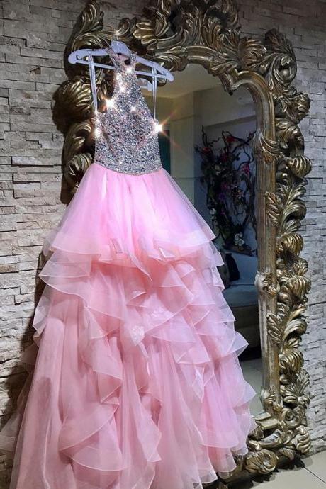 Halter Prom Dress With Tiered Skirt