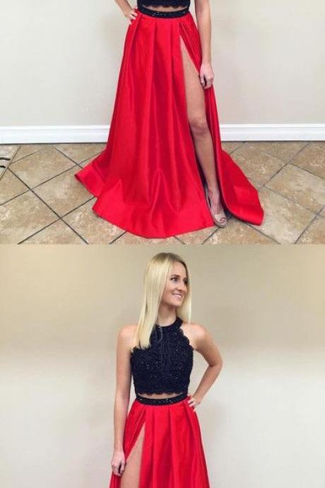 Black And Red Two Pieces Prom Dress