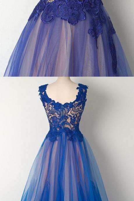 Long Prom Dress Champagne/royal Blue Evening Dress