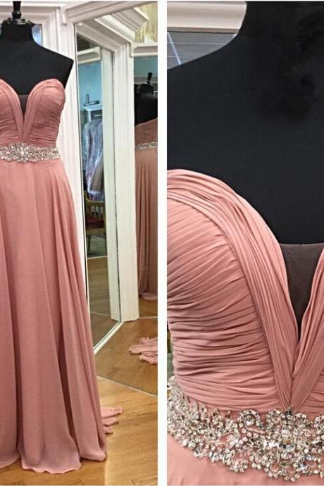 Prom Dress Plunging Neck Floor Length Chiffon Formal Occasion Dress With Beaded Waist