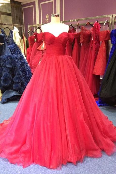 Prom Dress Off The Shoulder Pleated Red Evening Dress