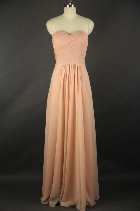 Strapless Sweetheart Ruched Chiffon A-line Floor-length Bridesmaid Dress