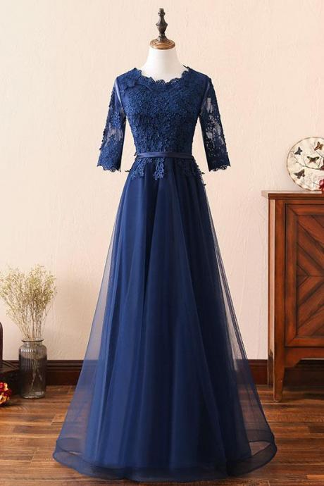 Half Sleeves Mother Of The Bride Dress, Navy Blue Formal Occasion Dress, Modest Evening Dress