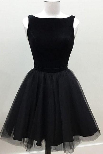 Little Black Dress, Short Black Party Dress, Tulle Velvet Short Dress