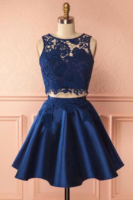 Short Party Dress Royal Blue Two Piece Junior Prom Dress