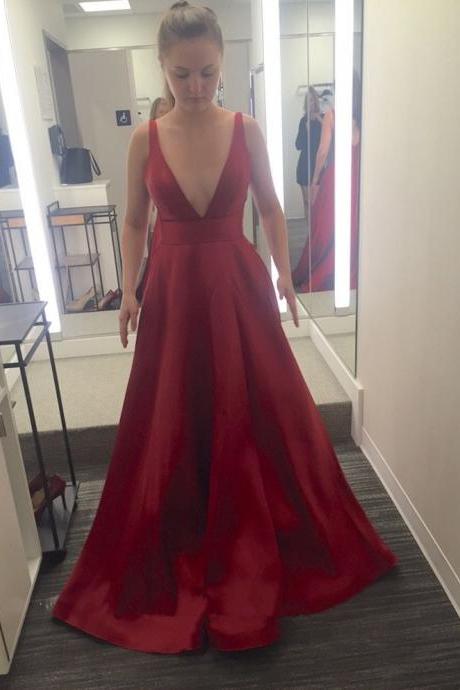 A-line Plunging Neck Floor Length Prom Dress