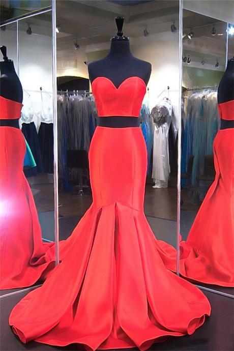 Red Two Pieces Mermaid Prom Dress