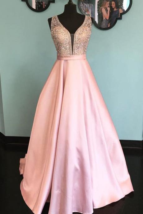 Plunging Neck Beaded Prom Dress