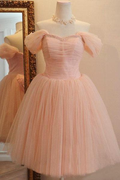 Off the Shoulder Blush Pink Semi Formal Dress