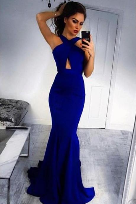 Halter Mermaid Dress,royal Blue Evening Gowns,long Prom Dresses,sexy Prom Dresses