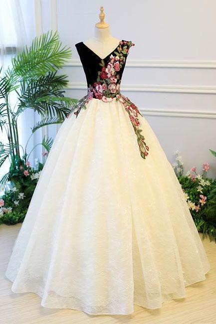 Custom Made V Neck Long Prom Dress, Ball Gown Prom Dress