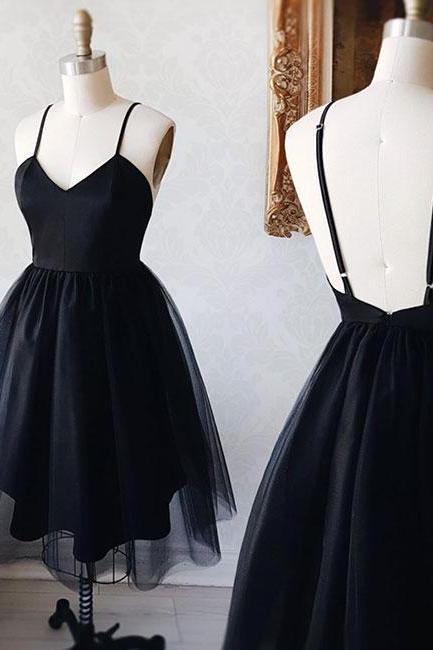 Black V Neck Short Prom Dress, Homecoming Dress
