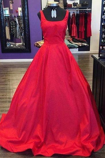 Square Neckline Red Ball Gown Prom Dress