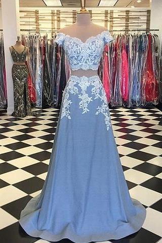 Two Pieces Prom Dress With Off Shoulder Crop Top
