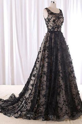 Boat Neckline Black Over Champagne Prom Dress With Low Back