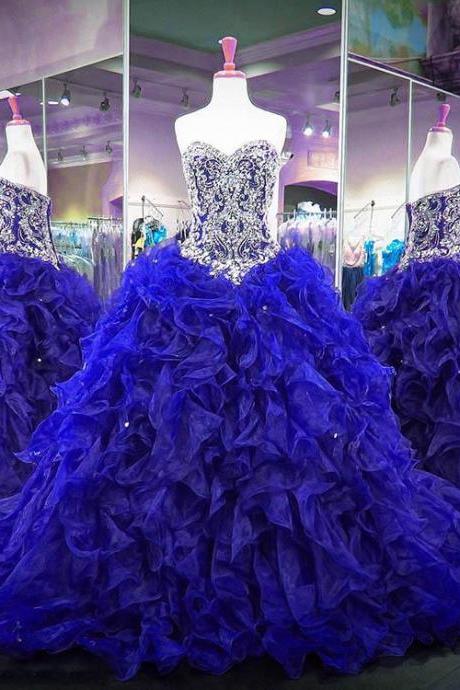 Royal Blue Organza Ball Gown Quinceanera Dress