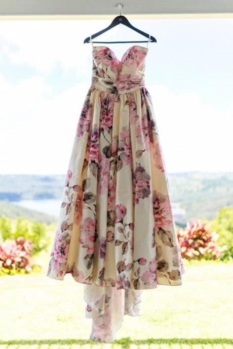 Printed Satin Floral Spring Wedding Dress Prom Dress
