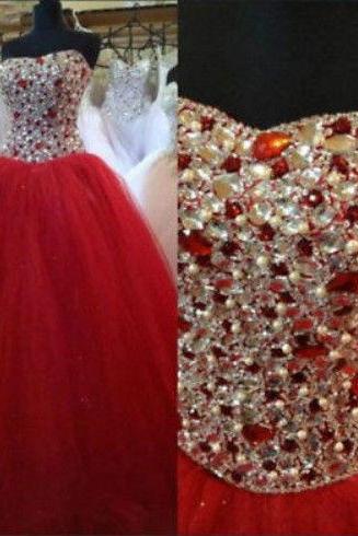 Sleeveless Red Quinceanera Dress With Crystals