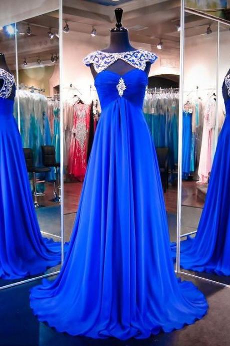 Long Royal Blue Prom Dress With Attachable Shawl