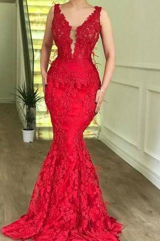 Illusion V Neck Lace Mermaid Formal Occasion Dress