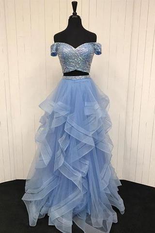 Blue Two Pieces Prom Dress