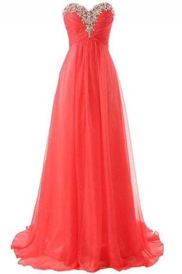 Sleeveless Floor Length Prom Dress Evening Dress With Crystaled Neckline