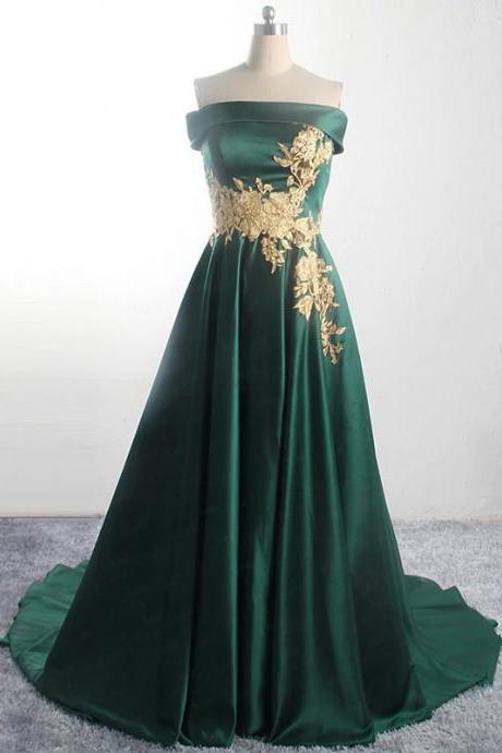 Off The Shoulder Evening Gowns Emerald Green Long Formal Occasion Dresses
