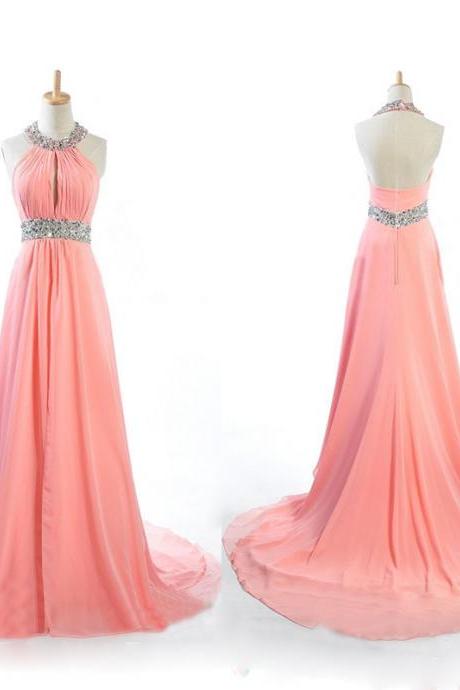 Backless Halter Prom Dress With Keyhole Chest