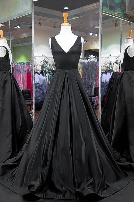 V Neck Black Prom Dress