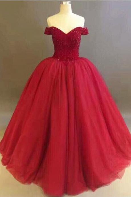 Wine Red Off The Shoulder Ball Gown Prom Dress
