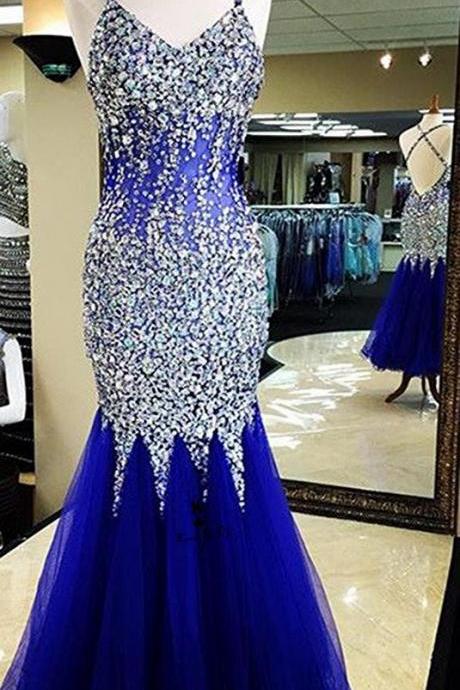 Royal Blue Crystalled Prom Dress