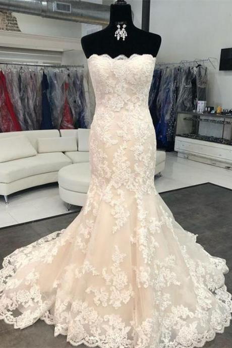 Sleeveless Trumpet Lace Wedding Dress