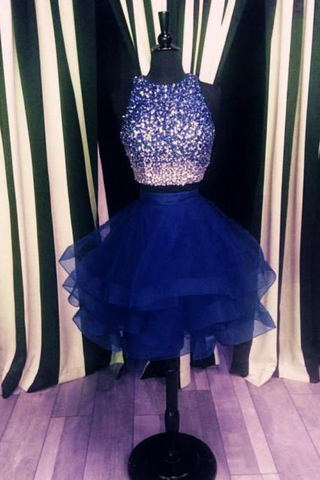 Royal Blue Two Pieces Short Prom Dress