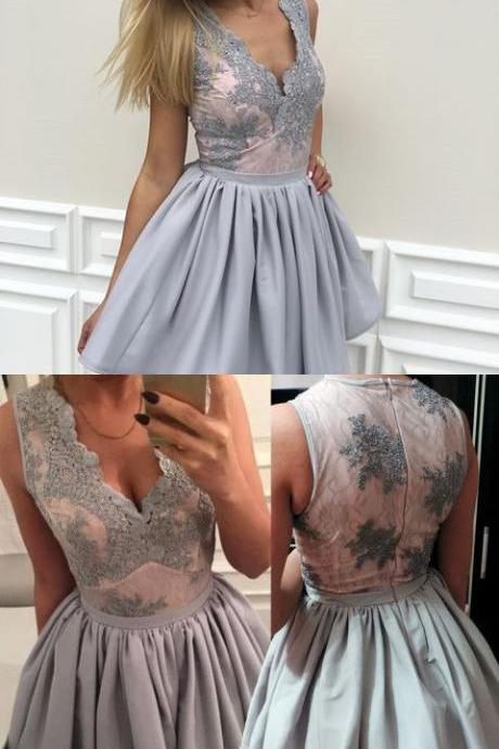 Gray Homecoming Dress with Appliques