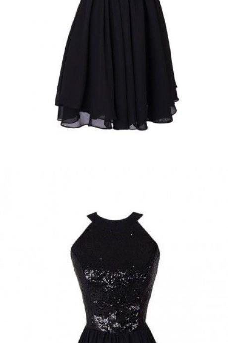 Sequin Chiffon Black Short Homecoming Dress