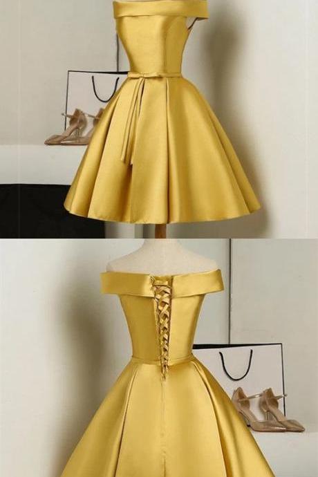 Off The Shoulder Gold Homecoming Party Dress
