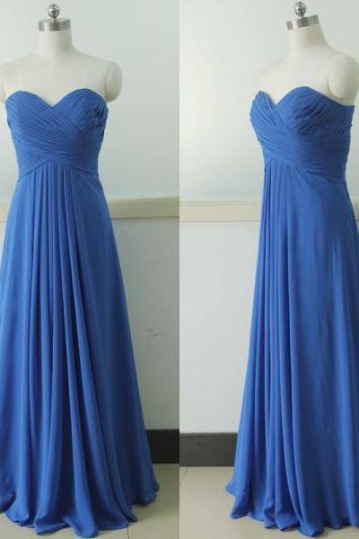 Sweetheart Blue Chiffon Long Evening Dress