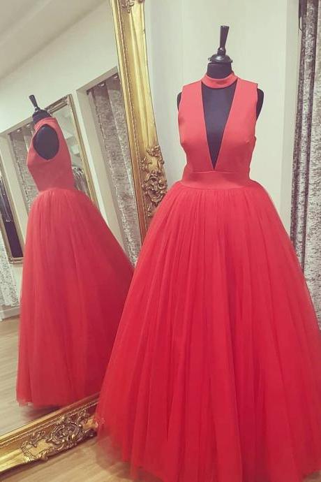 Keyhole Bodice Red Ball Gown Prom Dress
