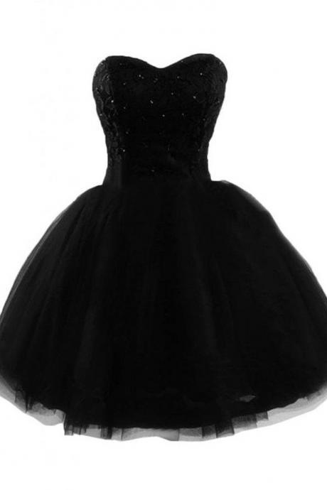 Sleeveless Short Black Party Dress With Corset Back