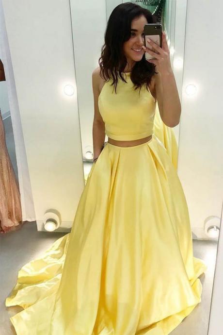 Yellow Two Pieces Prom Dress