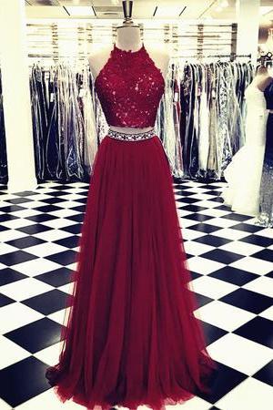 Burgundy Two Pieces Prom Dresses