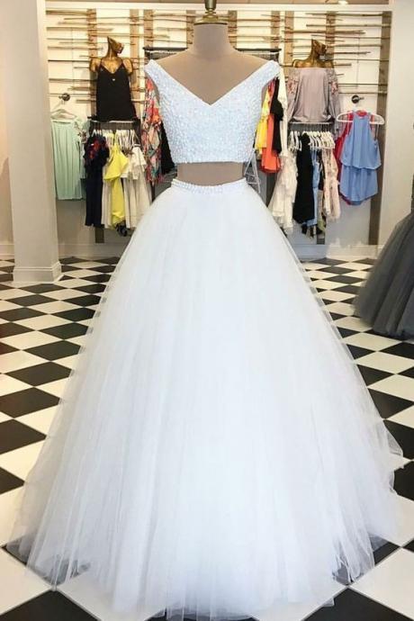 White Two Pieces Prom Dress