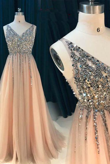 V Neck Prom Dresses With Beads