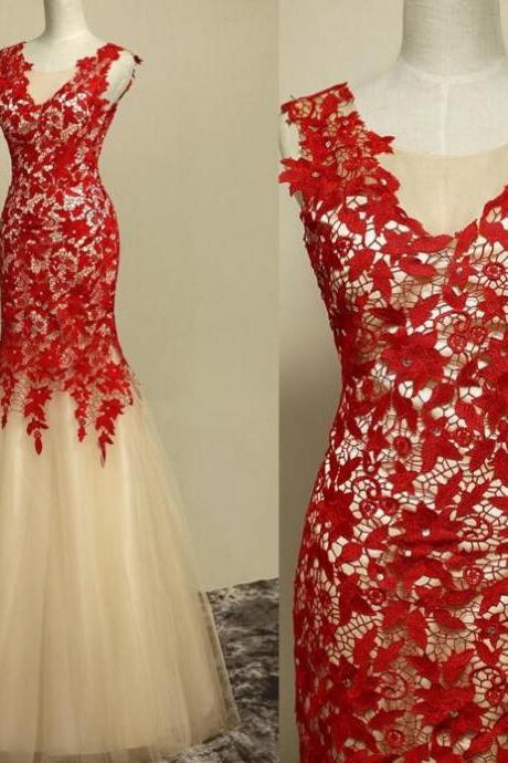 Sleeveless Corset Mermaid Formal Occasion Dress With Red Lace