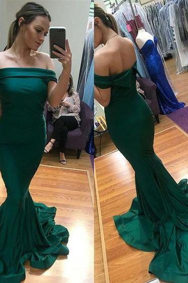 Off The Shoulder Emerald Green Mermaid Prom Dress