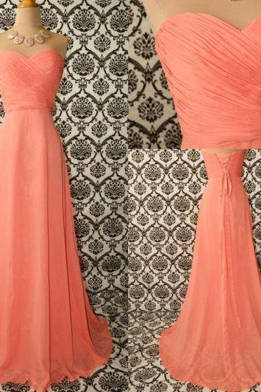 Sweetheart Coral Chiffon Evening Dress With Corset Back