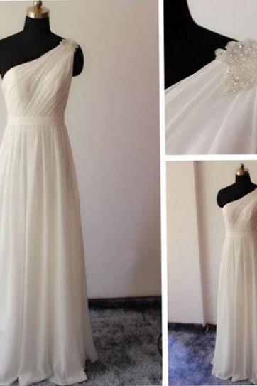 One Shoulder Long Ivory Formal Occasion Dress Evening Gown